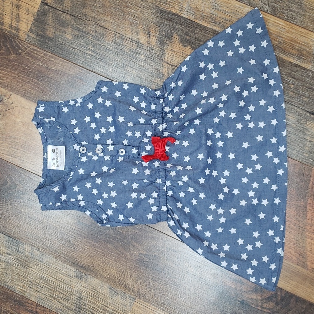 Hello Gorgeous Blue and White Star Print Sleeveless Dress, Size 12 Months